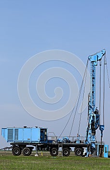 Geology and oil exploration drilling rig vehicle