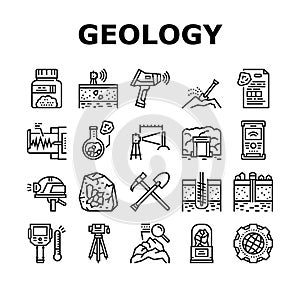 Geology Researching Collection Icons Set Vector