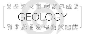 Geology Researching Collection Icons Set Vector .