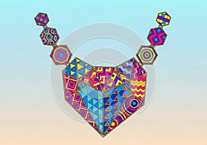 Geometric abstract art featuring a multicolored design with hexagonal and triangular
