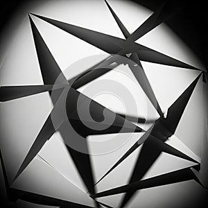 Geometric abstract art featuring sharp, angular shapes and shadows. Composed of