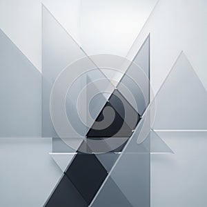 Features sharp angles and intersecting lines giving a three dimensional