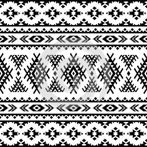 Geometric abstract art print. Seamless ethnic pattern vector design. Illustration of tribal template. Black and white colors.