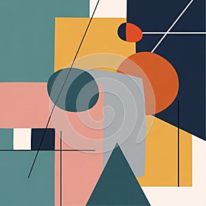 Geometric abstract artwork featuring bold, flat