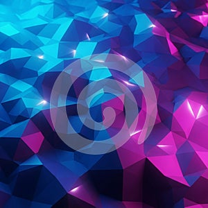 Geometric abstract artwork featuring a faceted 3D surface with sharp, angular