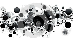 Geometric abstract background with black dots, circles and lines.
