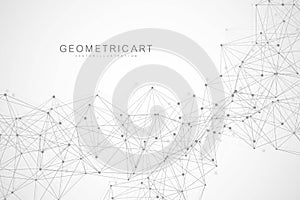 Geometric abstract background with connected line and dots. Structure molecule and communication. Big Data Visualization