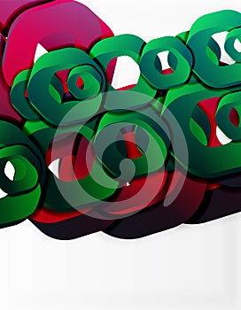 Geometric abstract background, cut chain shapes or hexagons on white