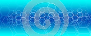 Geometric abstract background with hexagons. Molecule structure and bond. Science, technology photo