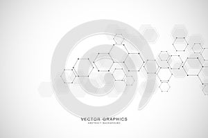 Geometric abstract background with hexagons. Structure molecule and communication. Science, technology and medical