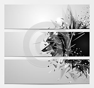 Geometric abstract backgrounds with black color futuristic elements. Set of three expressive banners for creative design