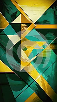 Geometric Abstract beatiful vintage background Artwork in green and gold Tones, glass mosaic, retrofuturism. Abstract artistic photo