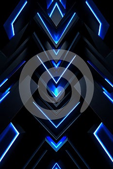 Geometric Abstract with Blue Neon Lines Creates a Futuristic and Dynamic Visual Composition in a Dark and Modern Setting