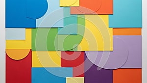 A geometric abstract composition features overlapping