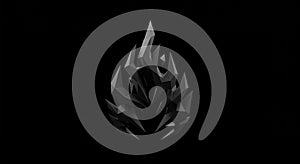 Geometric, abstract 3D shape composed of sharp, angular facets arranged to form a