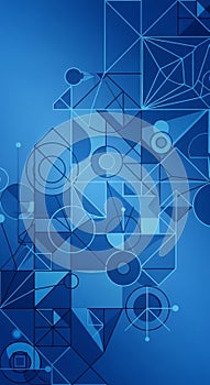 Geometric abstract design featuring an array of intersecting lines, circles, triangles,