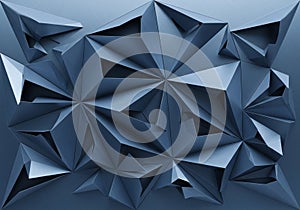 Geometric abstract design featuring a 3D pattern of sharp, angular folds and facets. The composition