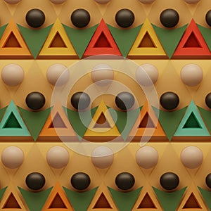 Geometric abstract design featuring a pattern of triangular shapes in red, orange,