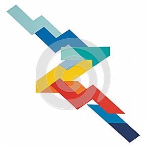 Geometric abstract design featuring a sequence of interlocking shapes in various
