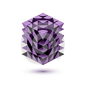 Design featuring a three dimensional cube composed of interlocking purple