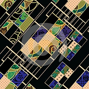 Geometric abstract elements seamless pattern retro colors background