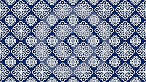 Geometric Abstract Flower Symetry Tribal Diamond Pattern Print Repeat Textile Blue Background photo