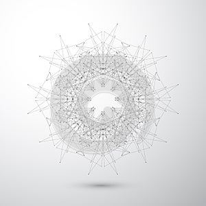 Geometric abstract form with connected lines and dots. Tecnology gray background for your design . Vector illustration photo