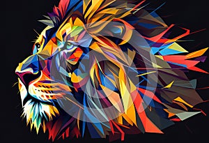Geometric abstract lion head portrait with the face in a polygon abstract pattern