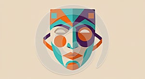 Geometric abstract mask design featuring sharp, angular shapes and bold colors