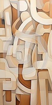 Geometric Abstract Painting In Cream And Brown By Patrick Brown