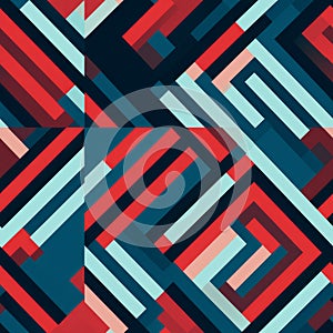 Geometric Abstract Pattern Design: Red, Blue, And Grey Striped Compositions
