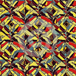 Geometric abstract pattern featuring angular, interlocking shapes in vibrant yellow,