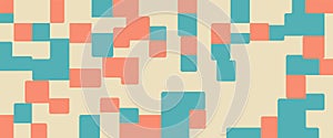 geometric abstract pattern featuring interlocking rectangular shapes in shades of light blue, light orange, and light beige photo