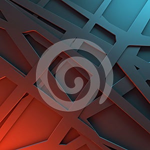 Geometric abstract pattern featuring overlapping dark lines forming angular shapes.