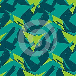 Geometric abstract pattern featuring sharp, angular shapes in shades of teal and