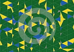 Geometric abstract pattern featuring a tessellation of triangles in yellow, blue, and