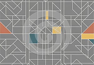 Geometric abstract pattern on a gray background, featuring intersecting white lines forming various