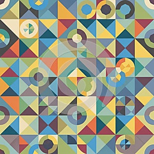 Geometric abstract pattern with a grid of colored triangles,