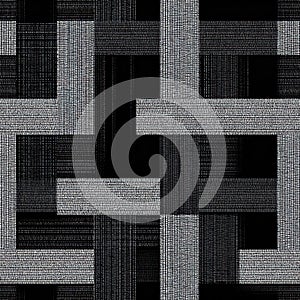 Geometric Abstract Pattern with Interwoven, Textured Rectangles on Black Background.