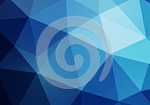 Geometric abstract pattern with overlapping triangles in various shades of blue. The design