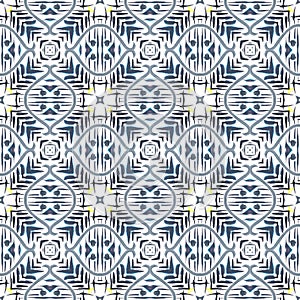 Geometric abstract seamless pattern. Background with watercolor paint brush strokes and stain. Kaleidoscope.