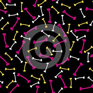 Geometric abstract seamless pattern with bones. Black background.