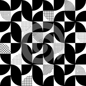 Geometric abstract seamless pattern. Repeated black color texture on white background. Repeating figure geometry pattern circle an photo
