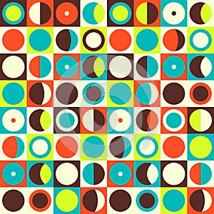 Geometric abstract seamless pattern. Retro 60s style and colors