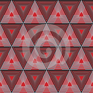 Geometric abstract seamless vector pattern, bright  redbackground of  triangles