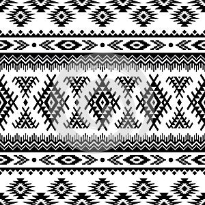 Geometric abstract tribal texture design. Seamless ethnic pattern. Vector illustration in Navajo style. Black and white color.