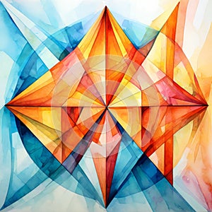 a geometric abstract watercolor artwork with precise lines an photo