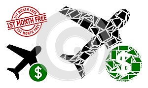 Geometric Airflight Price Icon Mosaic and Grunge 1St Month Free Stamp