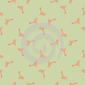 Geometric animal seamless pattern with doodle giragge silhouettes. Pastel background. Kids style