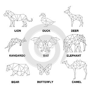 Geometric animals silhouettes. Set of polygons photo